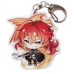 Genshin Impact Diluc Ragnvindr Figures Acrylic Keychain G Shaped Buckle  Offical Merch FG2502