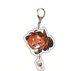 Genshin Impact Diluc Ragnvindr Cosplay Acrylic Keychain G Shaped Buckle  Offical Merch FG2502