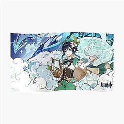 Genshin Impact Poster - Genshin Impact - Venti, Dvalin and Wolf of The North Official Artwork Poster RB1109