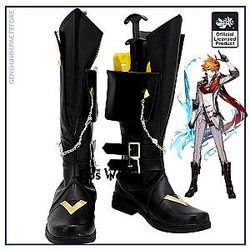 Genshin Impact Liyue Harbor Tartaglia  Cosplay Low Heels Shoes Boots
