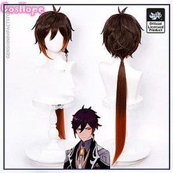 Genshin Impact Zhongli Cosplay 90cm Long Brown Orange Wig