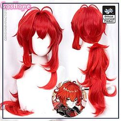 Genshin Impact Diluc Cosplay 60cm Long Red Wig