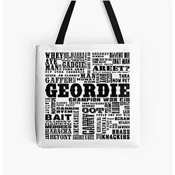 Geordie Sayings Print Black All Over Print Tote Bag