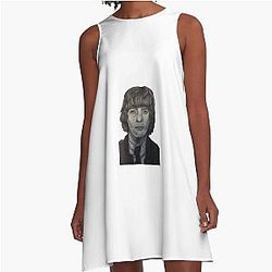 George Harrison Beatles Portrait Charcoal A-Line Dress