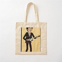 Cartoon drawing of George Harrison singing Something Cotton Tote Bag
