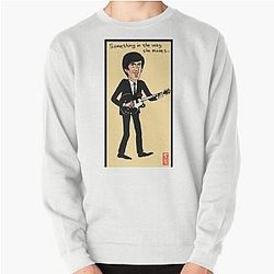 Cartoon drawing of George Harrison singing Something in her moves Pullover Sweatshirt