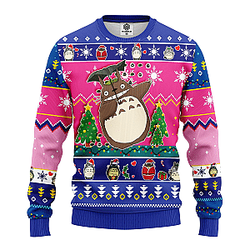 Totoro Ghibli Pink Ugly Christmas Sweater 
