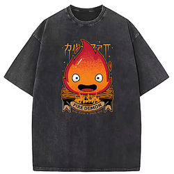Calcifer Demon Fall PTTT2204 Washed  Ghibli Studio T-Shirts