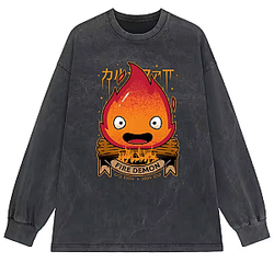 Calcifer Demon Fall PTTT2204 Washed  Ghibli Studio Sweatshirts