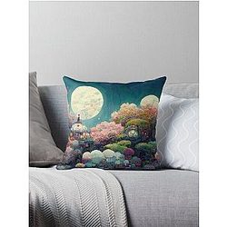 Ghibli Studio Pillows - Whimsical Fantasy Landscape Throw Pillow