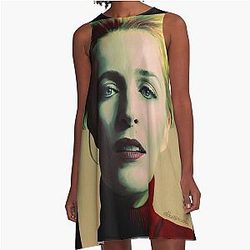 Gillian Anderson oil color portrait A-line Dress