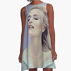 Gillian Anderson painting A-line dress