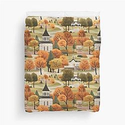Small Town Connecticut II - Town Square - Autumn - Gilmore Pattern Duvet Cover