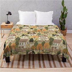 Small Town Connecticut - Town Square - Autumn - Gilmore Pattern Throw Blanket