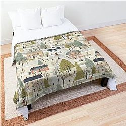 Small Town Connecticut - Town Square - Winter Snow - Gilmore Pattern Comforter