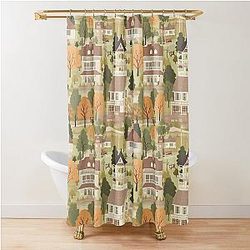 Small Town Connecticut - Town Square - Autumn - Gilmore Pattern Shower Curtain