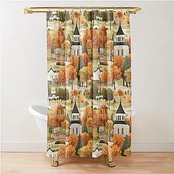 Small Town Connecticut II - Town Square - Autumn - Gilmore Pattern Shower Curtain