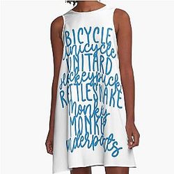 Monkey Monkey Underpants Blue Fan Quote A-Line Dress