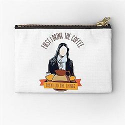 First I Drink the Coffee - Then I Do the Things - Coffee Jar and Girl - White - Gilmore Zipper Pouch
