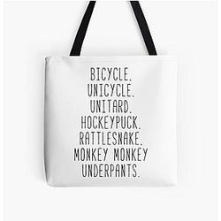 Monkey Monkey Underpants Fan Quote All Over Print Tote Bag