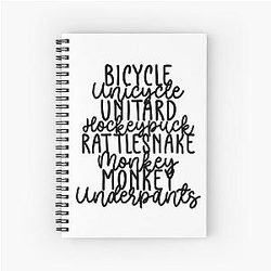 Monkey Monkey Underpants Black White Fan Quote Spiral Notebook