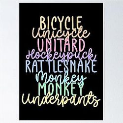 Monkey Monkey Underpants Rainbow Fan Quote Black Poster