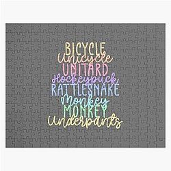 Monkey Monkey Underpants Rainbow Fan Quote Grey Jigsaw Puzzle