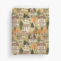 Small Town Connecticut - Town Square - Autumn - Gilmore Pattern Duvet Cover