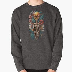 Floral Skeleton Art Halloween Fantasy Skull Ribcage Grateful Dead Illustration Pullover Sweatshirt RB0512