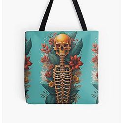 Blumen Skelett Kunst Halloween Fantasy Totenkopf Band Grateful Dead Illustration Alles über Druck Tote Bag RB0512