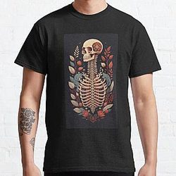 Floral Skeleton Halloween Skull Ribcage Grateful Dead Illustration Fantasy Classic T-Shirt RB0512