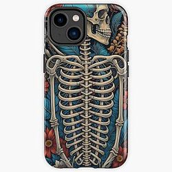 Happy Floral Skeleton Halloween Skull Ribcage Grateful Dead Illustration Fantasy iPhone Tough Case RB0512