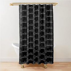 Griselda Cursive Name Label Shower Curtain Black