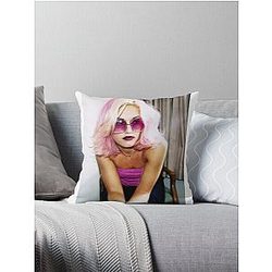 Gwen Stefani with Pink Hair Throw Pillow