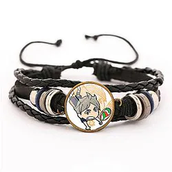 Haikyuu Bracelet Merch - Koshi Sugawara Bracelet Pendant Chibi Art Fabric Leather Bracelet