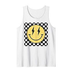 Retro Checkered Pattern Trendy Smile Face Tank Top