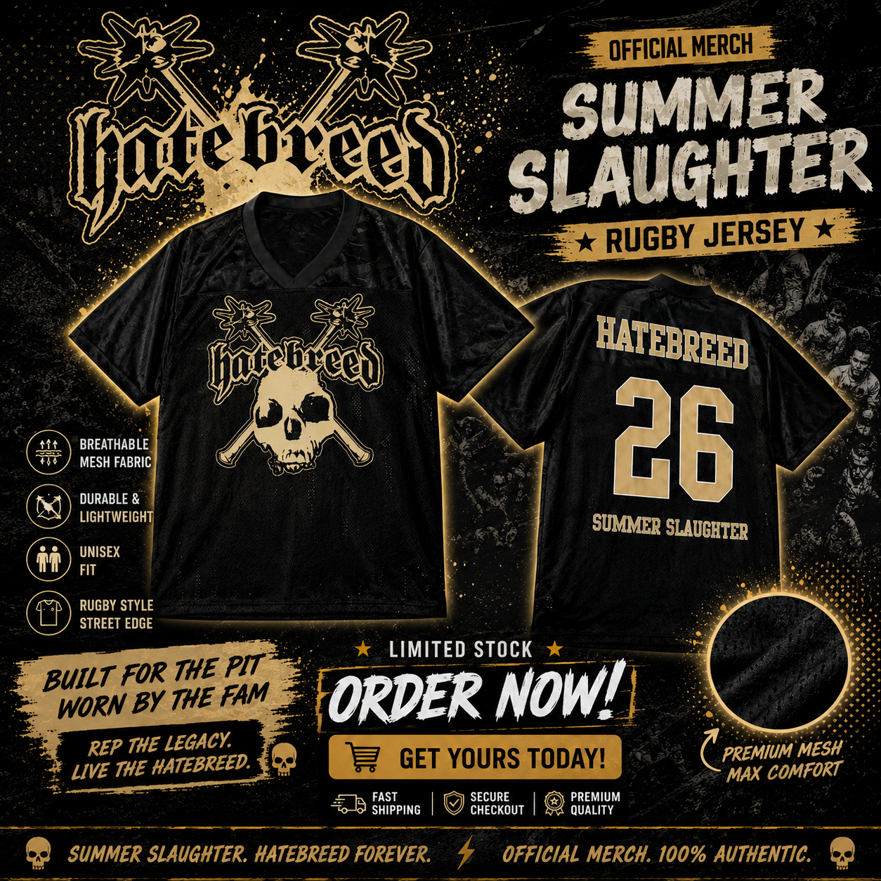 [Ready to Ship] Hatebreed "Summer Slaughter" Black Hatebreed Rugby Jersey
