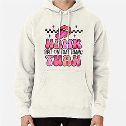 Hawk tuah Hawk tuah funny viral humor meme video tee girl 24  Pullover Hoodie
