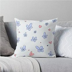 Heartstopper flowers and hearts mix (blue) Throw Pillow RB2707