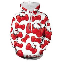 Hello Kitty Red Tie Bow Cartoon Cat 3d Print Hoodie