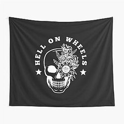 Hell on Wheels Feminine White Text Tapestry