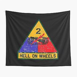 US Army - The 2nd Armored Division Hell on Wheels Tapestry