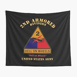 Army 2nd Armored Division w Name Tape Hell on Wheels US Army Tapestry