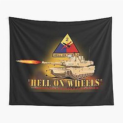 Army 2nd Armored Division M1A1 Tank Hell on Wheels w Fire 300 Tapestry