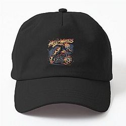 Hell on Wheels Flaming Skull Biker Dad Hat