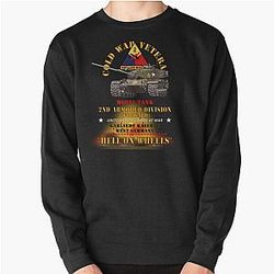 Cold War Vet, 2nd Armored Division, M60A1 Tank, Hell on Wheels w Fire Pullover Sweatshirt