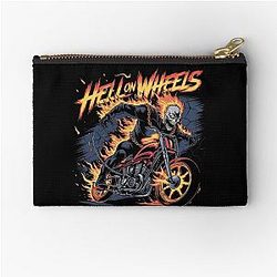 Hell on Wheels Flaming Skull Biker Art Zipper Pouch