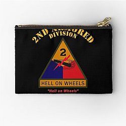Army - 2nd Armored Division w Name Tape - Hell on Wheels - USArmy Zipper Pouch