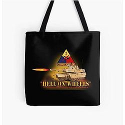 Army 2nd Armored Division M1A1 Tank Hell on Wheels Tote Bag