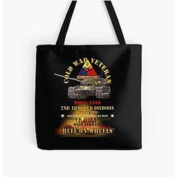 Army Cold War Vet 2nd Armored Division Garlstedt, Germany M60A1 Tank Hell on Wheels w Fire X 300 All Over Print Tote Bag